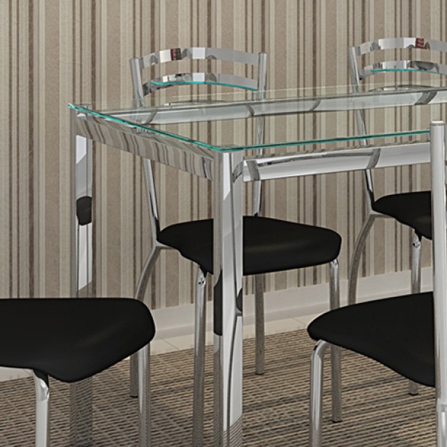 Mesa de Cozinha Cromado Vidro