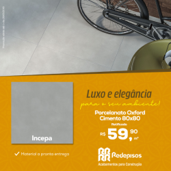 Para sua casa - Porcelanato Oxford Cimento 80x80 Ret  - Porcelanato Oxford Cimento 80x80 Ret 