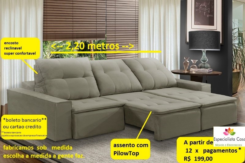 sofa retratil reclinavel 2.00 metros abre 1.800 metros