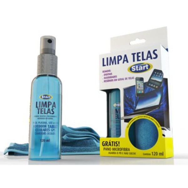 limpa-telas-start-120ml-pano-microfibra-tv-notebook-smartphones-tablets