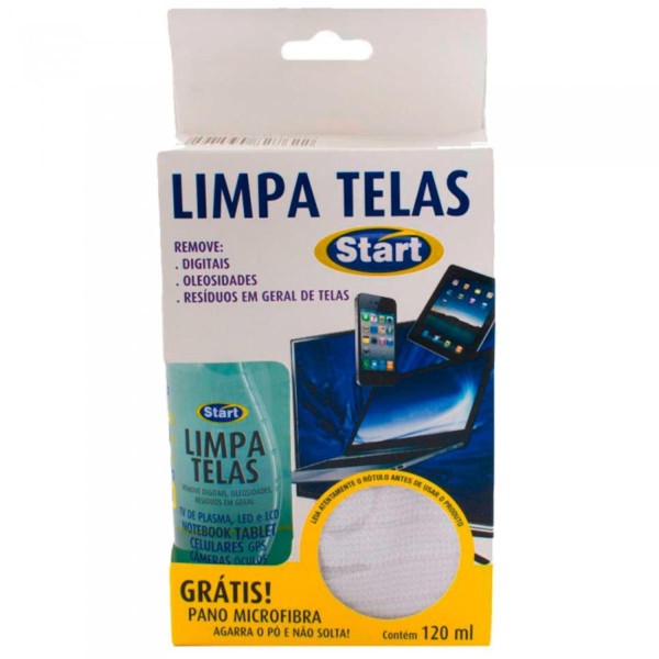 limpa-telas-start-120ml-pano-microfibra-tv-notebook-smartphones-tablets