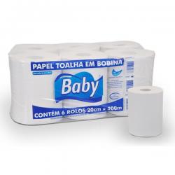 PAPEL TOALHA BOBINA BABY 06 x 20cm x 200m BRANCO 100% CELULOSE