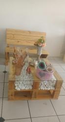 Mesa De Centro Palite De Madeira Com Tampo De Vidro