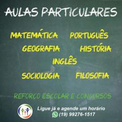 Aulas Particulares de diversas matérias, para Reforço Escolar e Concursos