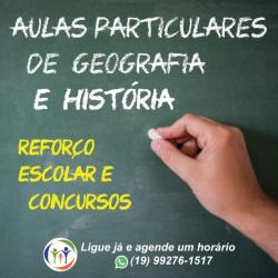 Aulas Particulares de Geografia e História, para Reforço Escolar e Concursos