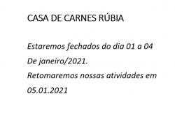 Horário de Funcionamento final de Ano - Fechados do dia 01 ao dia 04.01.21