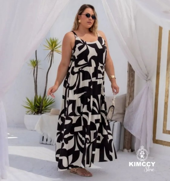 colecao-verao-vestido-longo-plus-size-estampado-alça-viscose-babado-moda-social-casual-esporte-chic-