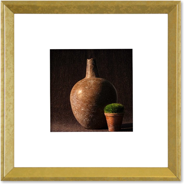 quadro-foto-gravura-com-moldura-dourada-vaso-ceramico-marrom-americana-campinas-rio-claro-decoracao