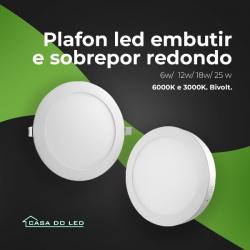 PLAFON LED SOBREPOR REDONDO - PLAFON EMBUTIR REDONDO  