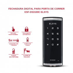 FECHADURA DIGITAL DE SOBREPOR P/ PORTA DE CORRER ESF-DS3100C ELSYS  