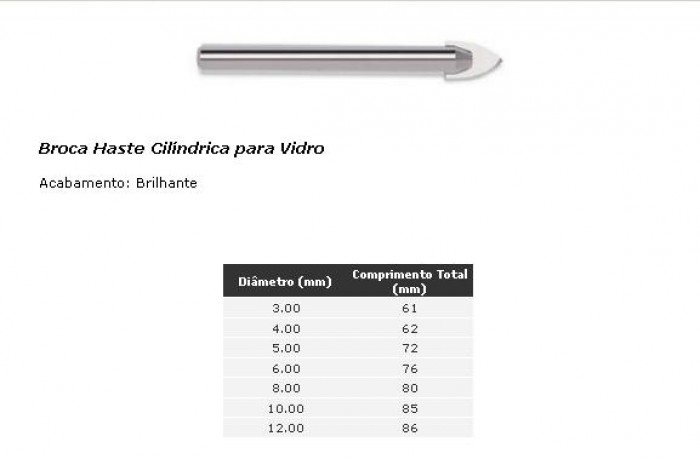 Broca Haste Cilíndrica para Vidro 