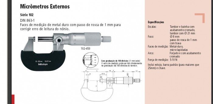 Micrômetros Externos Série 102 DIN 863 Design Robusto 