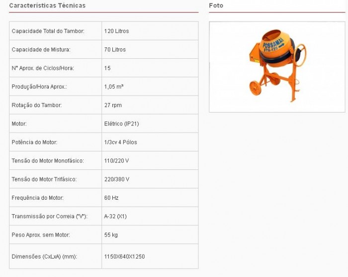 Betoneira POSSAMAI 120l.