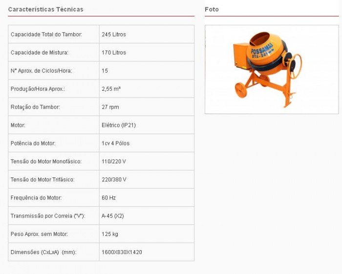 Betoneira POSSAMAI 245l.