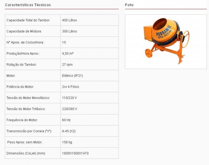 Betoneira POSSAMAI 400l.