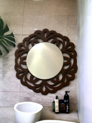 Moldura Espelho Vazada Flor Lótus Redondo Cor Aço Corten 