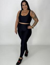 Moda - Conjunto Fitness Plus Size G1 - Tecido Poliamida - Conjunto Fitness Plus Size G1 - Tecido Poliamida