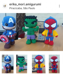 Bebês e Crianças - Amigurumi de Crochê Hulk, Homem Aranha, Capitão America  - Amigurumi de Crochê Hulk, Homem Aranha, Capitão America 