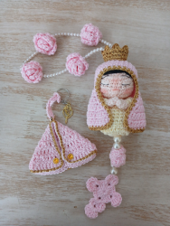 kit Terço Nossa Senhora Aparecida e Porta Terço Amigurumi de Crochê 