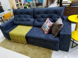 Sofá retrátil e reclinável, sofá com chaise, sofá com 2,5m, sofá com pillow top, sofá com detalhe em costura no encosto